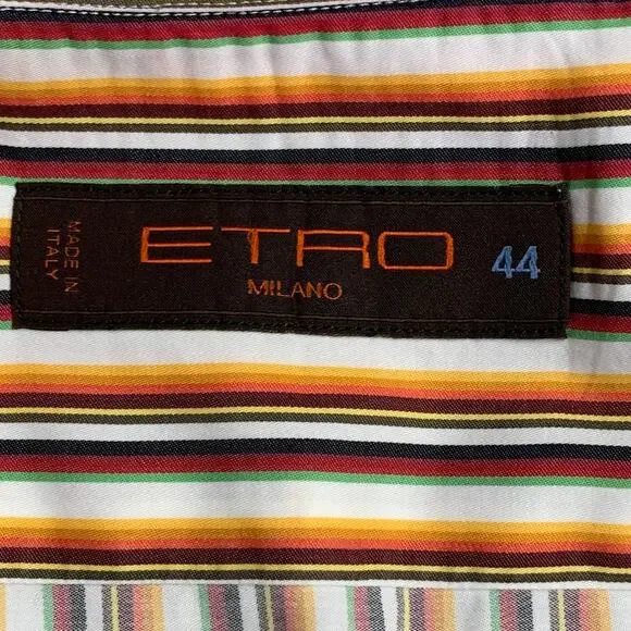 ETRO Size XXL Orange Multi Color Stripe Long Sleeve Shirt